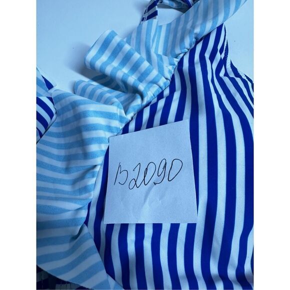 Bohemian Striped Ruffle Swimming Top Size XL Bleu White Marine - Picture 7 of 8